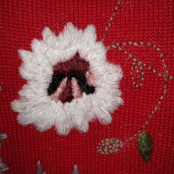 ROBERTA DI CAMERINO Sweater Vest Red Gray Flower Embroidery sz XS - Picture 9 of 16